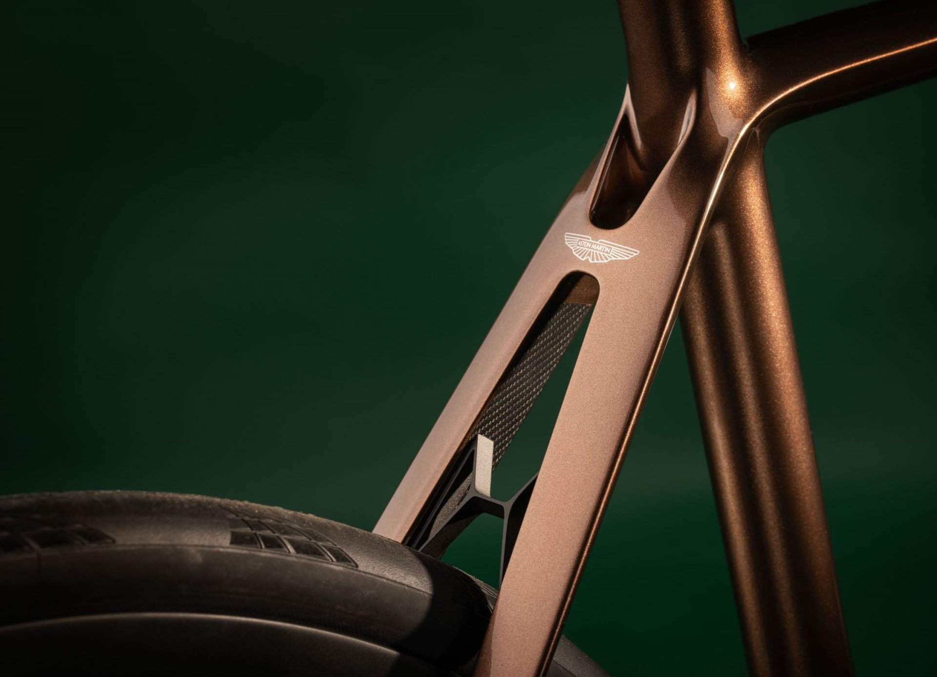 Close up of an Aston Martin custom bike in copper made by J Laverack Bicycles